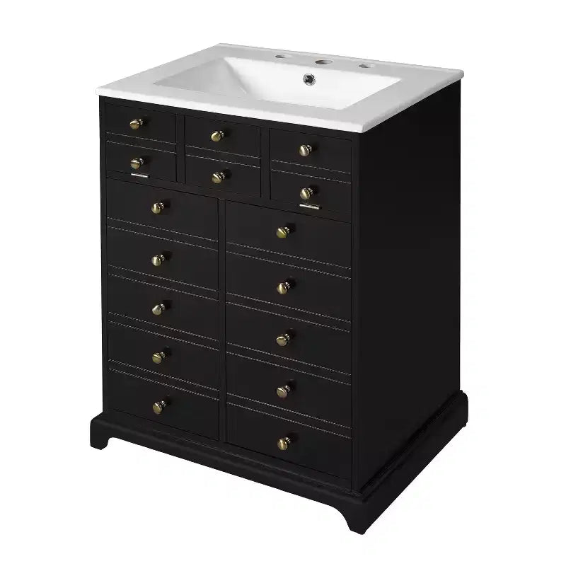 Mobiletto sottolavabo da bagno piccolo da 60 cm, Mobile bagno con ante ammortizzate, Lavabo singolo, Nero