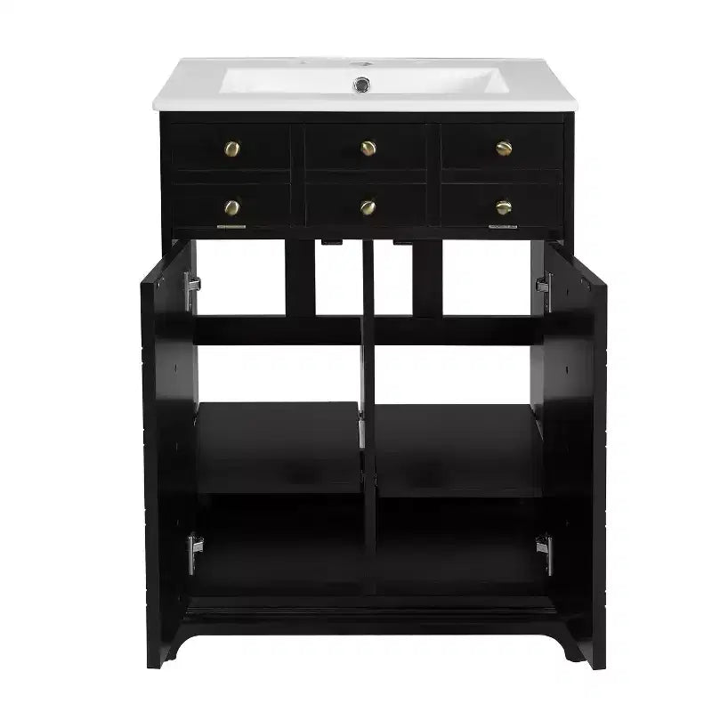 Mobiletto sottolavabo da bagno piccolo da 60 cm, Mobile bagno con ante ammortizzate, Lavabo singolo, Nero