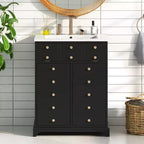 Mobiletto sottolavabo da bagno piccolo da 60 cm, Mobile bagno con ante ammortizzate, Lavabo singolo, Nero