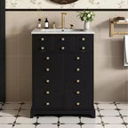 Mobiletto sottolavabo da bagno piccolo da 60 cm, Mobile bagno con ante ammortizzate, Lavabo singolo, Nero