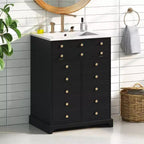 Mobiletto sottolavabo da bagno piccolo da 60 cm, Mobile bagno con ante ammortizzate, Lavabo singolo, Nero
