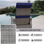 Poltrona reclinabile da patio COZONY, schienale e poggiapiedi regolabili in vimini PE resistente alle intemperie con tavolino a scomparsa e pompa d'aria