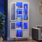 Bestier 65 Armadietto Alto con Ripiani Regolabili, Dispensa a LED con 4 Ante, Vetrine da Cucina e per Esposizione d'Arte per Soggiorno e Camera da Letto