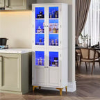 Bestier 65 Armadietto Alto con Ripiani Regolabili, Dispensa a LED con 4 Ante, Vetrine da Cucina e per Esposizione d'Arte per Soggiorno e Camera da Letto