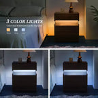 TUYOHW Comodino Moderno a LED con Pannello Acrilico e 3 Cassetti, Tavolini da Notte per Dormitorio, Soggiorno, Camera da Letto