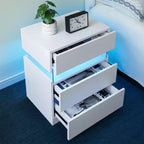 TUYOHW Comodino Moderno a LED con Pannello Acrilico e 3 Cassetti, Tavolini da Notte per Dormitorio, Soggiorno, Camera da Letto