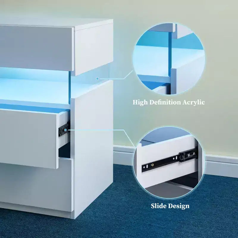 TUYOHW Comodino Moderno a LED con Pannello Acrilico e 3 Cassetti, Tavolini da Notte per Dormitorio, Soggiorno, Camera da Letto
