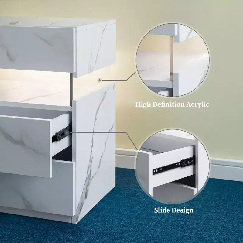 TUYOHW Comodino Moderno a LED con Pannello Acrilico e 3 Cassetti, Tavolini da Notte per Dormitorio, Soggiorno, Camera da Letto
