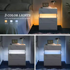 TUYOHW Comodino Moderno a LED con Pannello Acrilico e 3 Cassetti, Tavolini da Notte per Dormitorio, Soggiorno, Camera da Letto