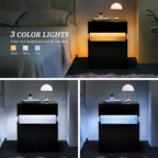 TUYOHW Comodino Moderno a LED con Pannello Acrilico e 3 Cassetti, Tavolini da Notte per Dormitorio, Soggiorno, Camera da Letto