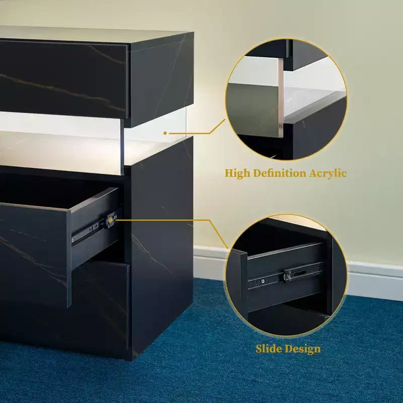 TUYOHW Comodino Moderno a LED con Pannello Acrilico e 3 Cassetti, Tavolini da Notte per Dormitorio, Soggiorno, Camera da Letto