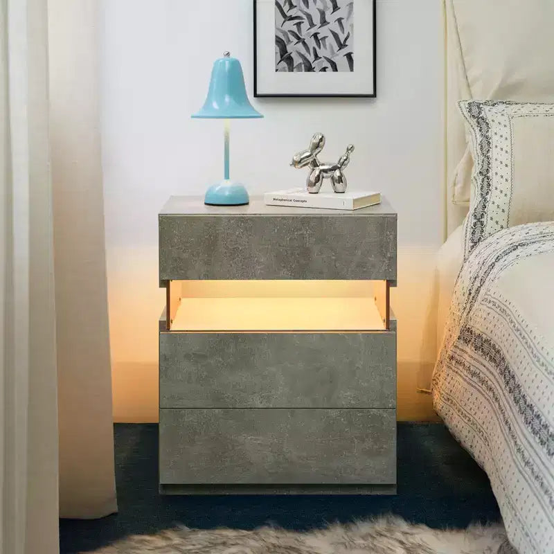 TUYOHW Comodino Moderno a LED con Pannello Acrilico e 3 Cassetti, Tavolini da Notte per Dormitorio, Soggiorno, Camera da Letto