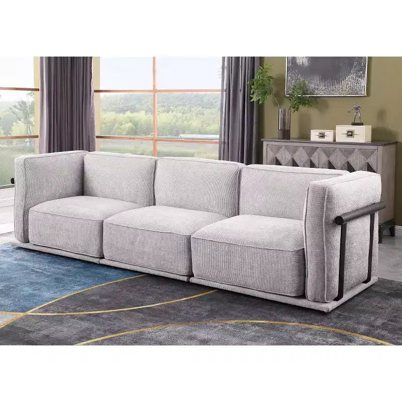 Divano modulare dritto a 3 posti oversize con struttura in legno e metallo, divano moderno in velluto effetto nuvola per soggiorno o appartamento - Panipeachy