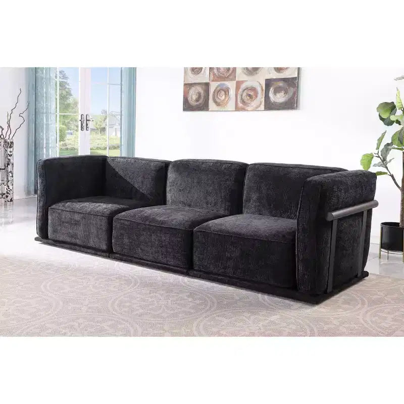 Divano modulare dritto a 3 posti oversize con struttura in legno e metallo, divano moderno in velluto effetto nuvola per soggiorno o appartamento - Panipeachy