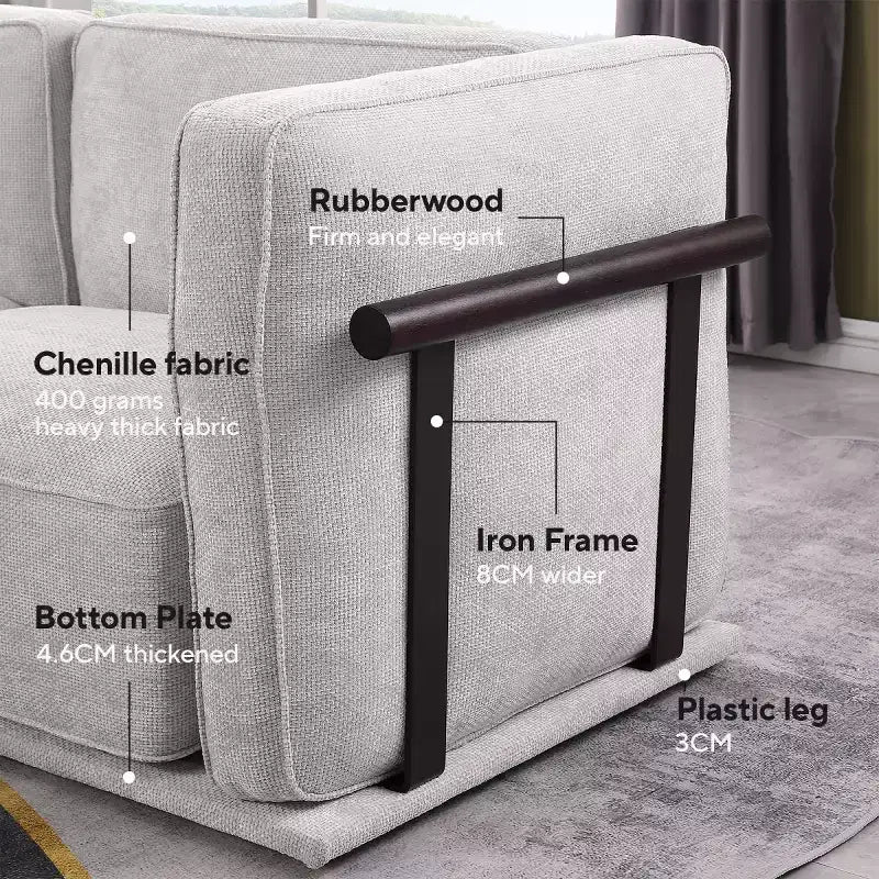 Divano modulare dritto a 3 posti oversize con struttura in legno e metallo, divano moderno in velluto effetto nuvola per soggiorno o appartamento - Panipeachy