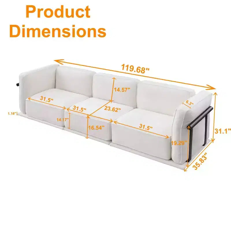 Divano modulare dritto a 3 posti oversize con struttura in legno e metallo, divano moderno in velluto effetto nuvola per soggiorno o appartamento - Panipeachy