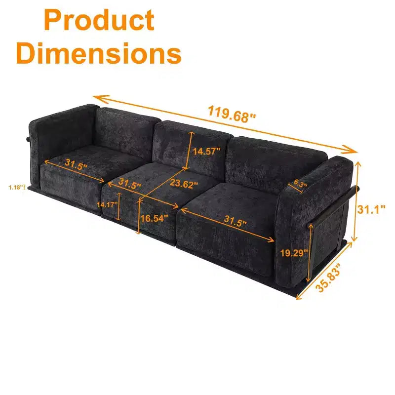 Divano modulare dritto a 3 posti oversize con struttura in legno e metallo, divano moderno in velluto effetto nuvola per soggiorno o appartamento - Panipeachy