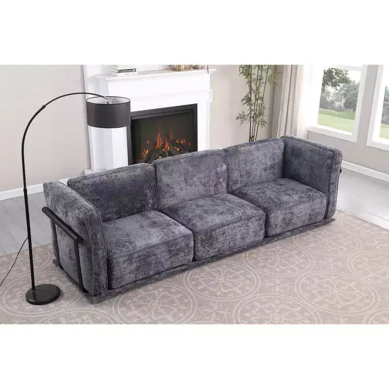 Divano modulare dritto a 3 posti oversize con struttura in legno e metallo, divano moderno in velluto effetto nuvola per soggiorno o appartamento - Panipeachy