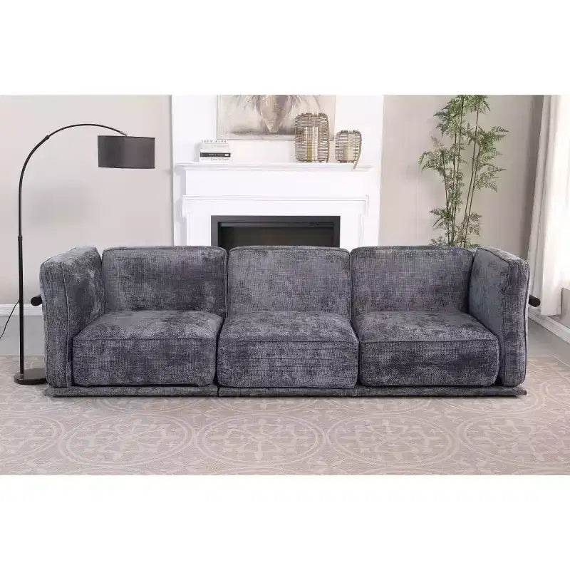 Divano modulare dritto a 3 posti oversize con struttura in legno e metallo, divano moderno in velluto effetto nuvola per soggiorno o appartamento - Panipeachy