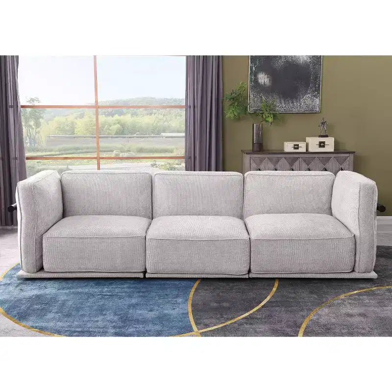 Divano modulare dritto a 3 posti oversize con struttura in legno e metallo, divano moderno in velluto effetto nuvola per soggiorno o appartamento - Panipeachy