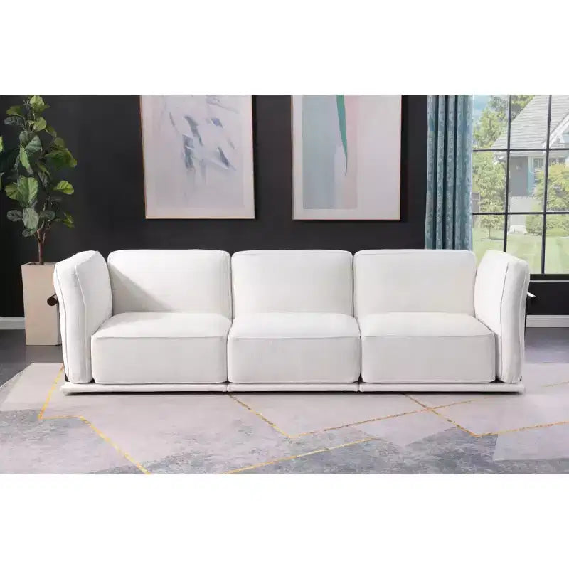 Divano modulare dritto a 3 posti oversize con struttura in legno e metallo, divano moderno in velluto effetto nuvola per soggiorno o appartamento - Panipeachy