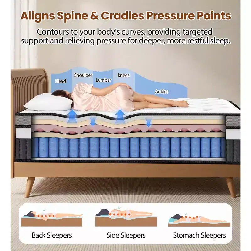 Materasso Queen in memory foam, 14 pollici con gel in scatola, sollievo dalla pressione zonale, schiume e tessuto certificati sicuri, design rinfrescante e traspirante, medio-rigido