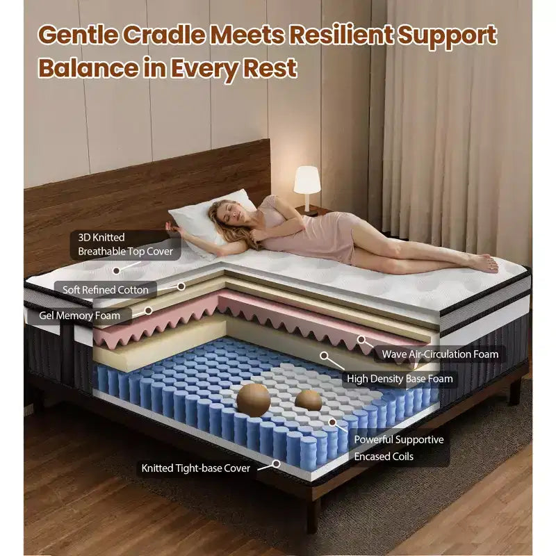 Materasso Queen in memory foam, 14 pollici con gel in scatola, sollievo dalla pressione zonale, schiume e tessuto certificati sicuri, design rinfrescante e traspirante, medio-rigido