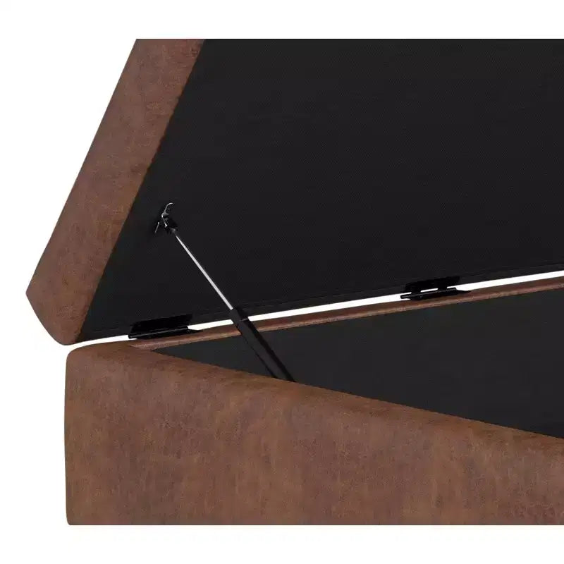 Lilah Ottoman Contenitore Tavolino Quadrato Contemporaneo Mid Century, Larghezza 91 cm, con Coperchio Sollevabile, in Ecopelle Vegana Marrone Scuro Invecchiato