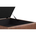 Lilah Ottoman Contenitore Tavolino Quadrato Contemporaneo Mid Century, Larghezza 91 cm, con Coperchio Sollevabile, in Ecopelle Vegana Marrone Scuro Invecchiato