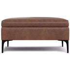 Lilah Ottoman Contenitore Tavolino Quadrato Contemporaneo Mid Century, Larghezza 91 cm, con Coperchio Sollevabile, in Ecopelle Vegana Marrone Scuro Invecchiato