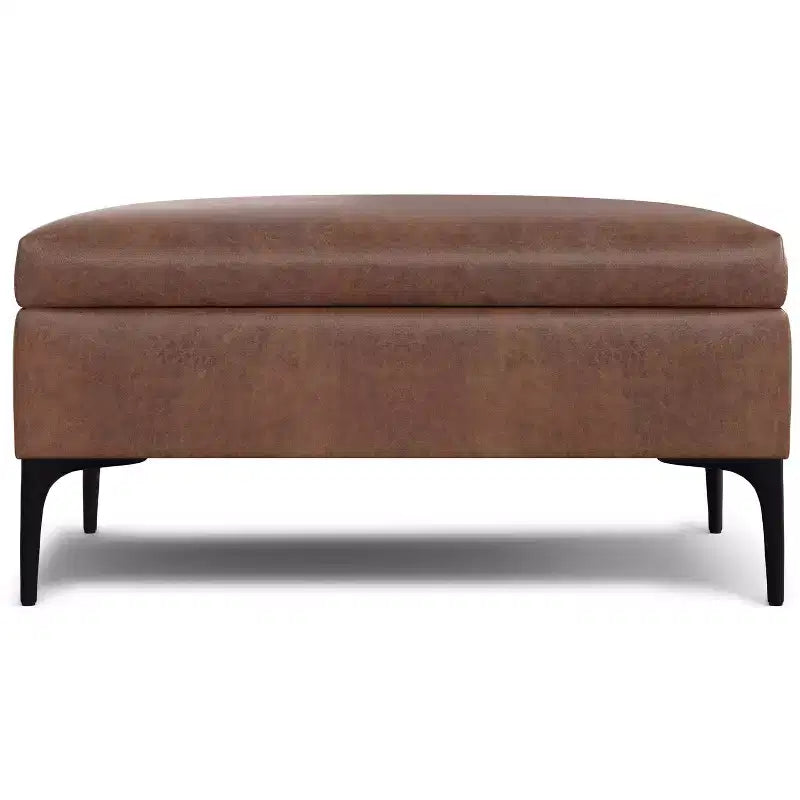 Lilah Ottoman Contenitore Tavolino Quadrato Contemporaneo Mid Century, Larghezza 91 cm, con Coperchio Sollevabile, in Ecopelle Vegana Marrone Scuro Invecchiato