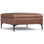 Lilah Ottoman Contenitore Tavolino Quadrato Contemporaneo Mid Century, Larghezza 91 cm, con Coperchio Sollevabile, in Ecopelle Vegana Marrone Scuro Invecchiato