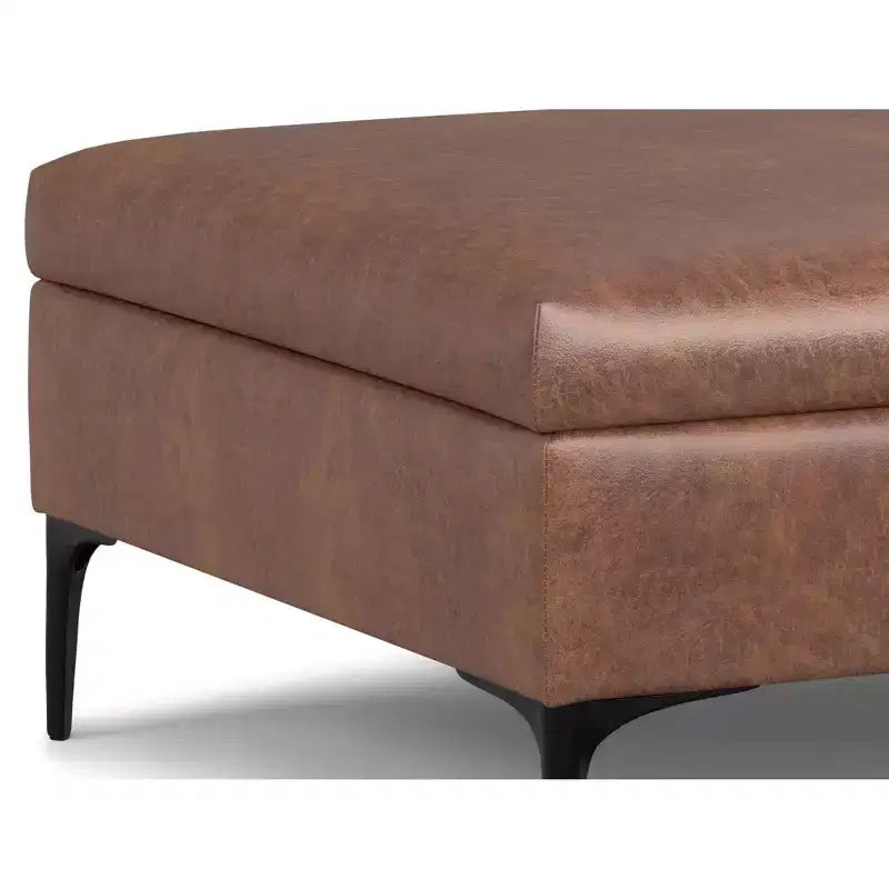 Lilah Ottoman Contenitore Tavolino Quadrato Contemporaneo Mid Century, Larghezza 91 cm, con Coperchio Sollevabile, in Ecopelle Vegana Marrone Scuro Invecchiato