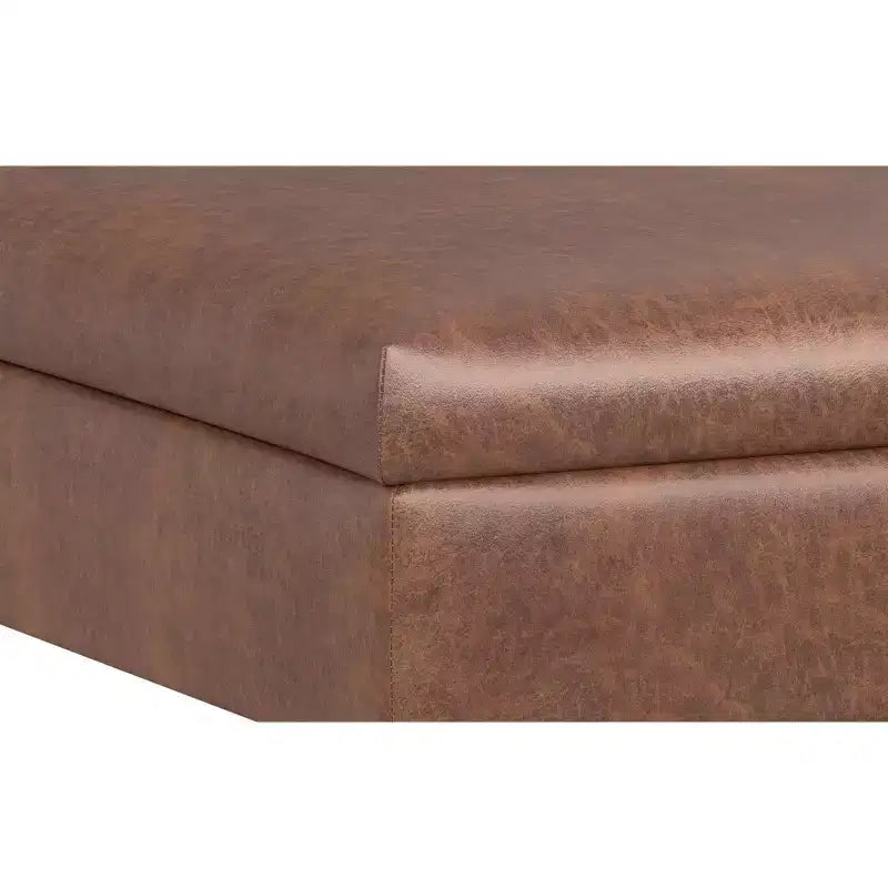 Lilah Ottoman Contenitore Tavolino Quadrato Contemporaneo Mid Century, Larghezza 91 cm, con Coperchio Sollevabile, in Ecopelle Vegana Marrone Scuro Invecchiato