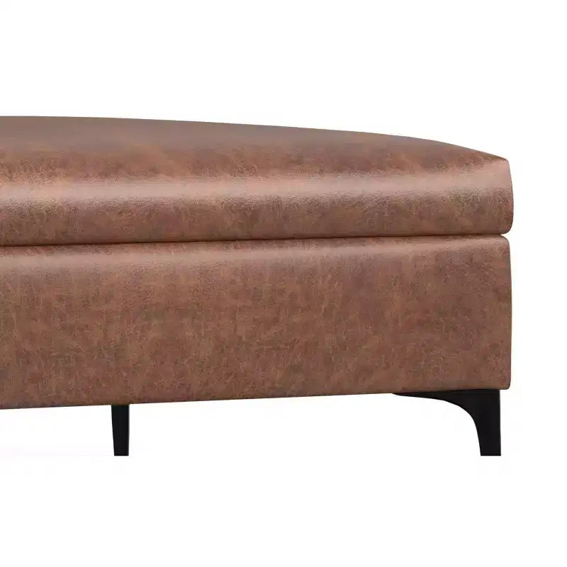 Lilah Ottoman Contenitore Tavolino Quadrato Contemporaneo Mid Century, Larghezza 91 cm, con Coperchio Sollevabile, in Ecopelle Vegana Marrone Scuro Invecchiato