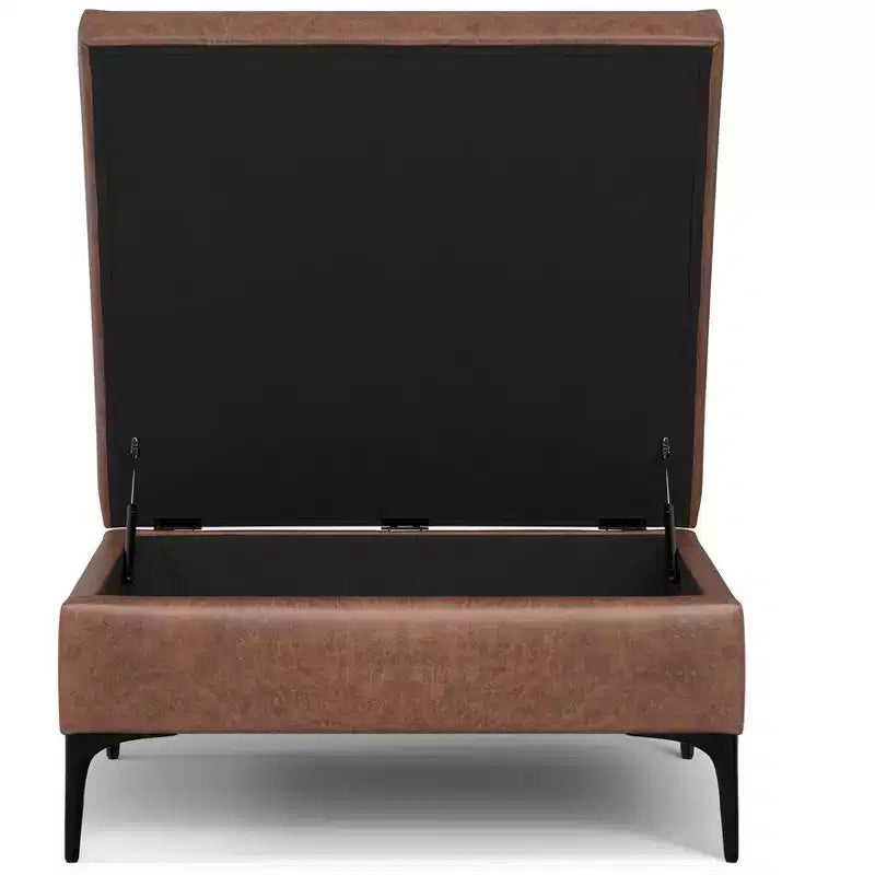 Lilah Ottoman Contenitore Tavolino Quadrato Contemporaneo Mid Century, Larghezza 91 cm, con Coperchio Sollevabile, in Ecopelle Vegana Marrone Scuro Invecchiato