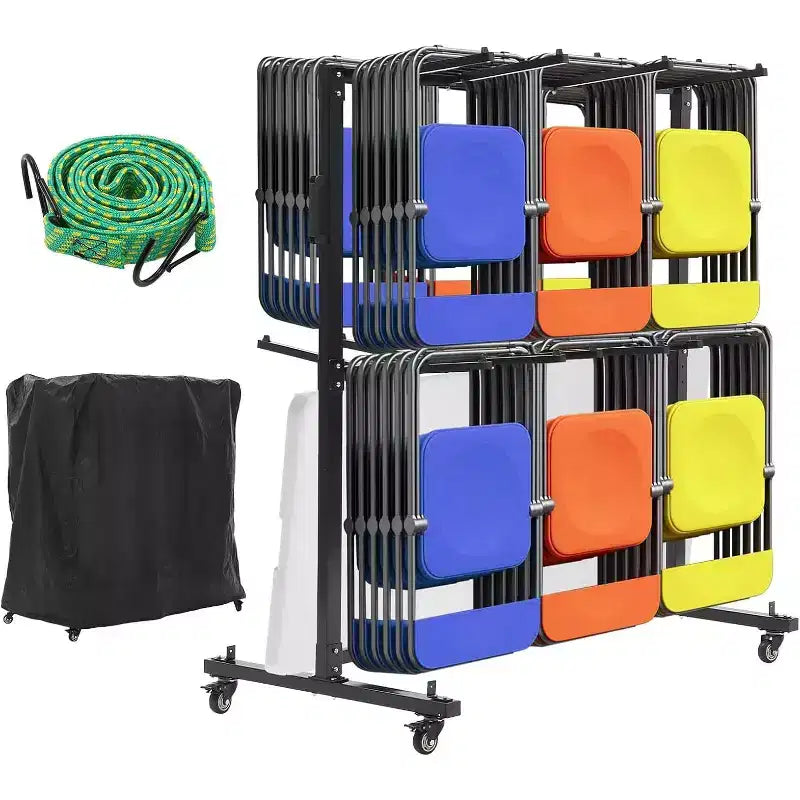 Acekool Carrello porta sedie e tavoli pieghevoli a livello singolo per 42/84 sedie o 12 tavoli, con ruote in gomma e copertura antipolvere