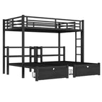 Bellemave Letto a castello triplo in metallo con cassetti, ripiani e USB, letto a castello salvaspazio multifunzionale per famiglie, nero