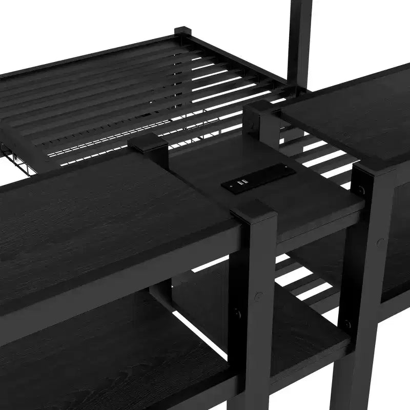 Bellemave Letto a castello triplo in metallo con cassetti, ripiani e USB, letto a castello salvaspazio multifunzionale per famiglie, nero