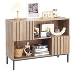 Credenza scanalata con spazio contenitivo, credenza buffet Mid-Century con ante e gambe in metallo, tavolo consolle per soggiorno e corridoio