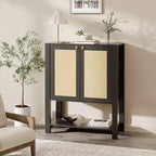 Scarpiera in Rattan, Mobile Portascarpe in Legno da 101 cm in Stile Rustico con Ripiani Regolabili e Ripiano Aperto per Ingresso, Rovere Grigio