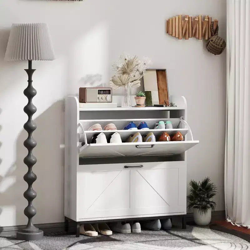 Scarpiera salvaspazio con 2 ante a ribalta, gambe, mobile scarpiera stretto per ingresso, corridoio