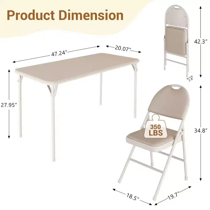 Set Tavolo Pieghevole Portatile e Sedie - Struttura in Metallo Senza Montaggio con Cuscini Spessi per Campeggio/Eventi/Ufficio