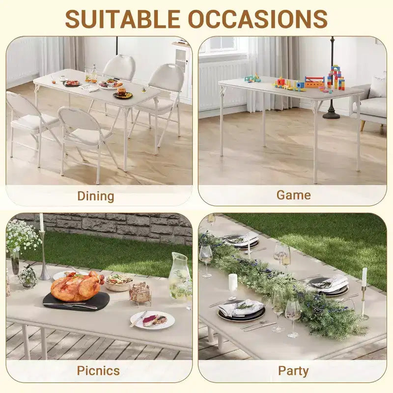 Set Tavolo Pieghevole Portatile e Sedie - Struttura in Metallo Senza Montaggio con Cuscini Spessi per Campeggio/Eventi/Ufficio