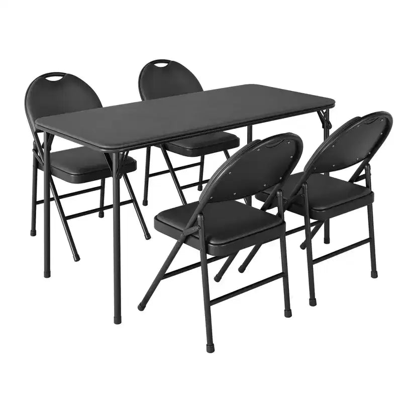 Set Tavolo Pieghevole Portatile e Sedie - Struttura in Metallo Senza Montaggio con Cuscini Spessi per Campeggio/Eventi/Ufficio