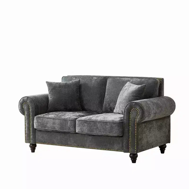 Divano Chesterfield classico a 2 posti (63 pollici) con braccioli arrotolati, seduta profonda e gambe in legno, per soggiorno o appartamento di piccole dimensioni-Panipeachy