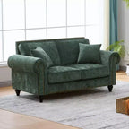 Divano Chesterfield classico a 2 posti (63 pollici) con braccioli arrotolati, seduta profonda e gambe in legno, per soggiorno o appartamento di piccole dimensioni-Panipeachy