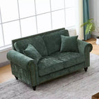 Divano Chesterfield classico a 2 posti (63 pollici) con braccioli arrotolati, seduta profonda e gambe in legno, per soggiorno o appartamento di piccole dimensioni-Panipeachy