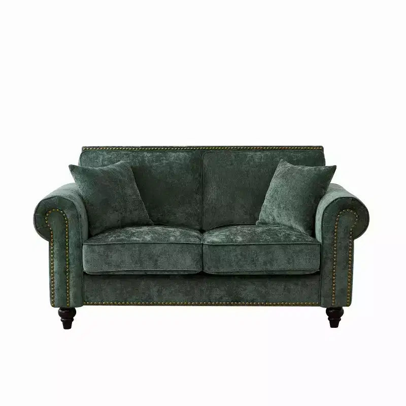 Divano Chesterfield classico a 2 posti (63 pollici) con braccioli arrotolati, seduta profonda e gambe in legno, per soggiorno o appartamento di piccole dimensioni-Panipeachy