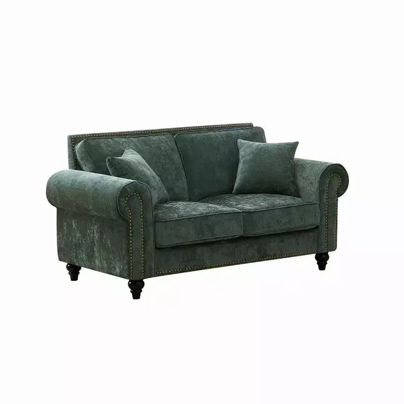 Divano Chesterfield classico a 2 posti (63 pollici) con braccioli arrotolati, seduta profonda e gambe in legno, per soggiorno o appartamento di piccole dimensioni-Panipeachy